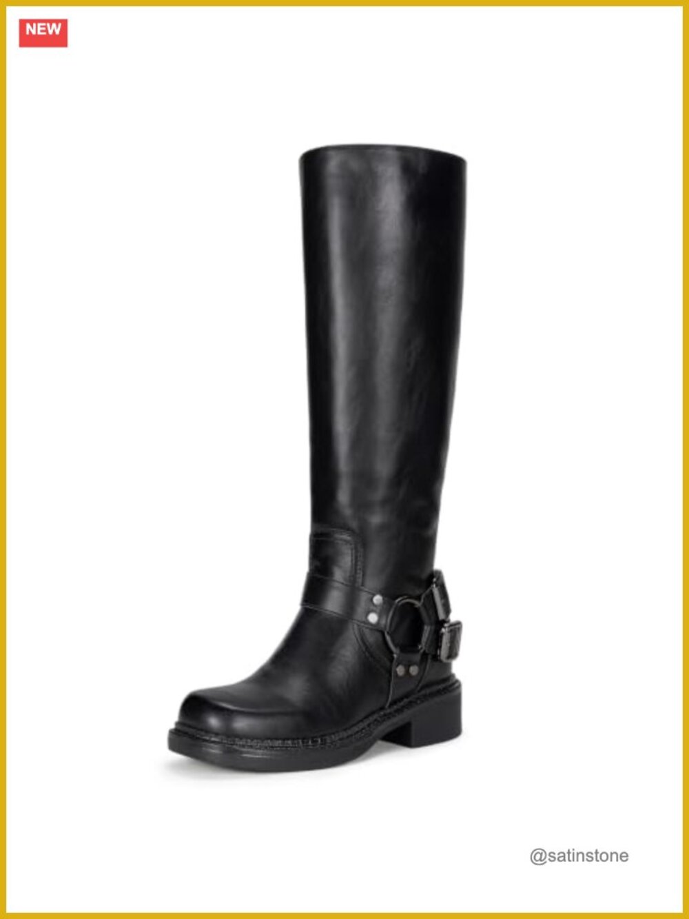 Faux Leather Knee High Riding Boots Square Toe Harness Moto